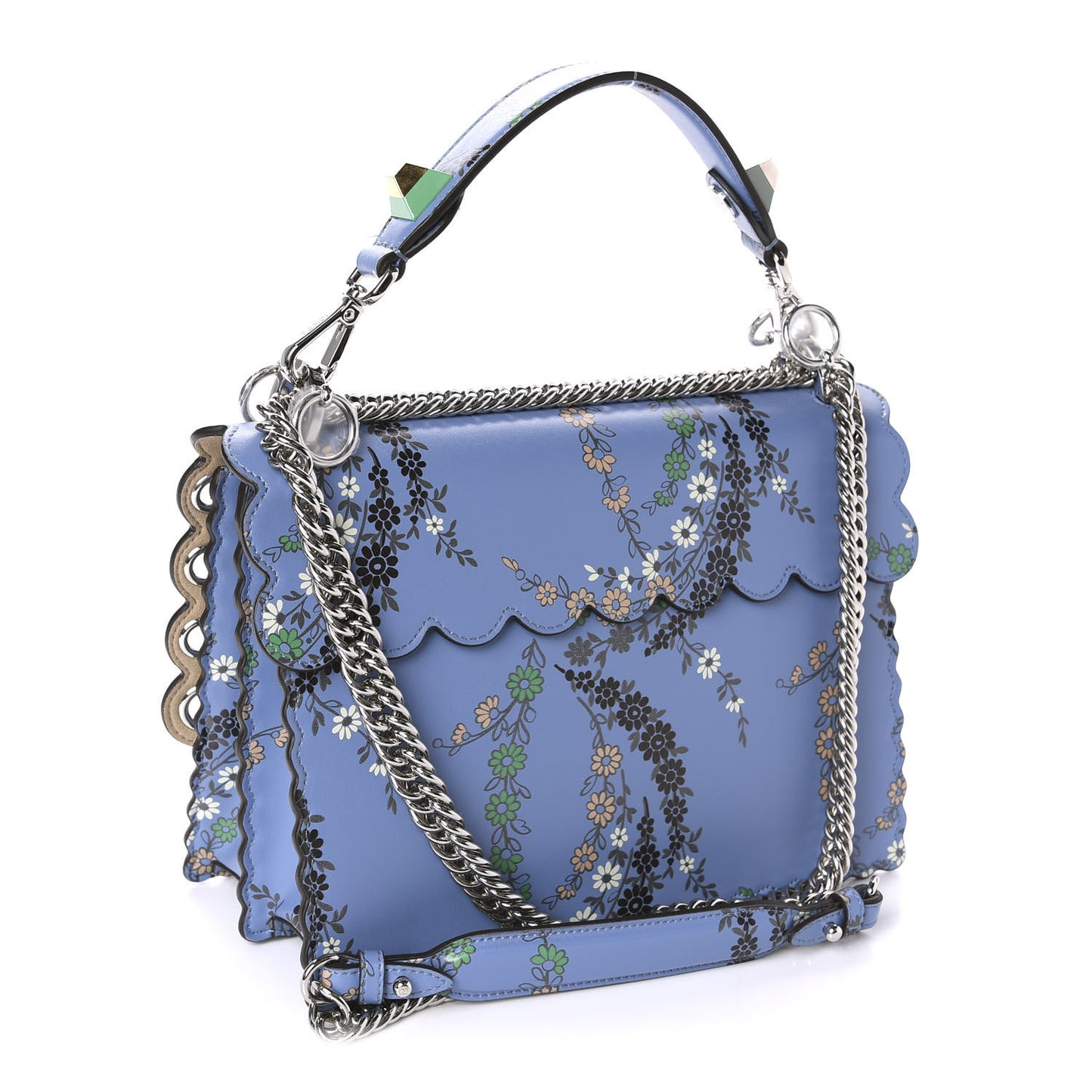 Vitello Liberty Japanese Blossom Scalloped Studded Grommet Kan I Shoulder Bag Nebula Multicolor