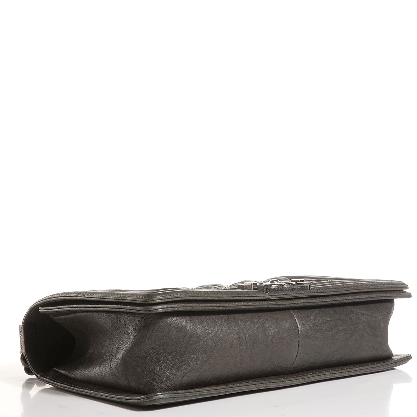 Crumpled Lambskin Large Studded Boy Flap Dark Gray