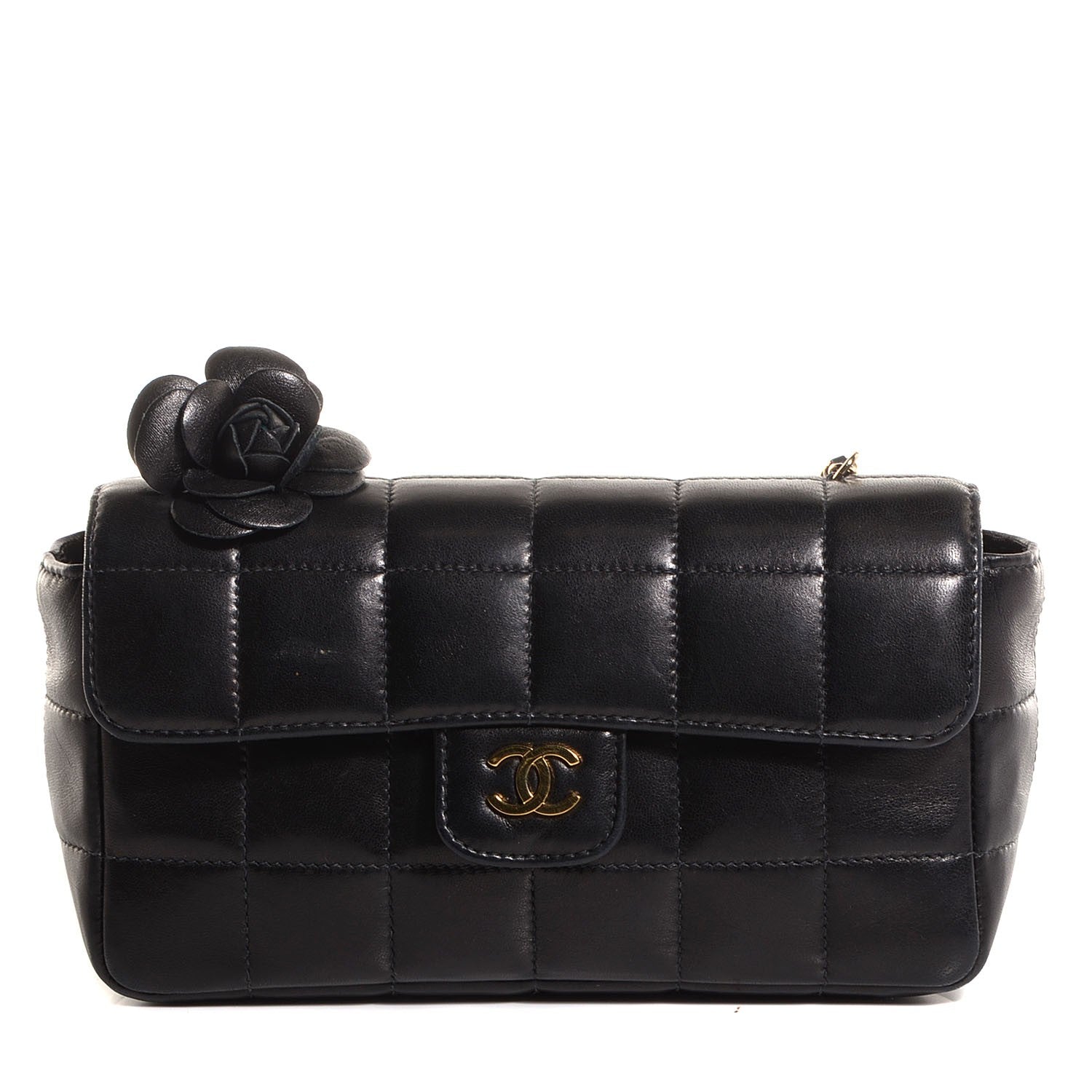 Chanel Lambskin Chocolate Bar Quilted Camellia Mini Flap Black 1 of 7