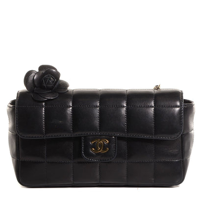 Chanel Lambskin Chocolate Bar Quilted Camellia Mini Flap Black 1 of 7