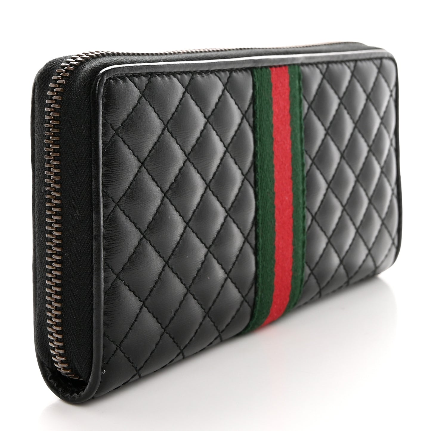 Calfskin Web Trapuntata GG Zip Around Wallet Black
