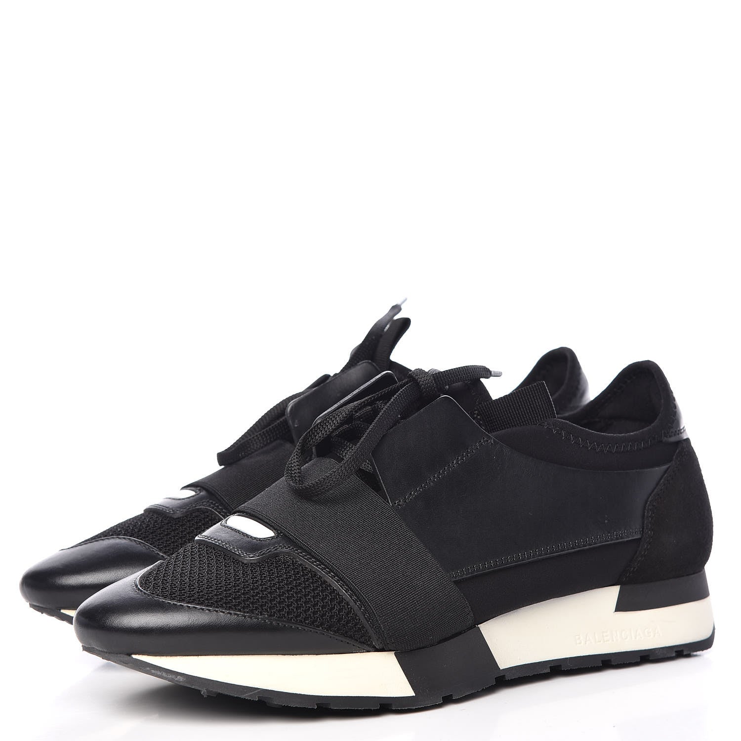 Balenciaga Mesh Calfskin Neoprene Suede Womens Race Runner Sneakers 39 Black 3 of 7