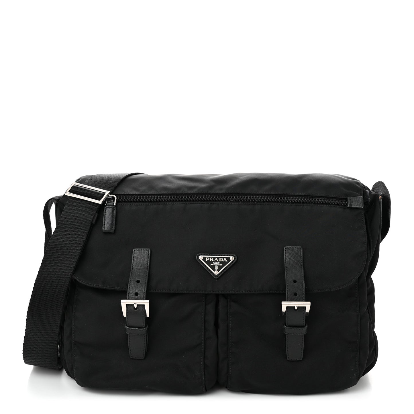 Tessuto Nylon Saffiano Vela Messenger Bag Black