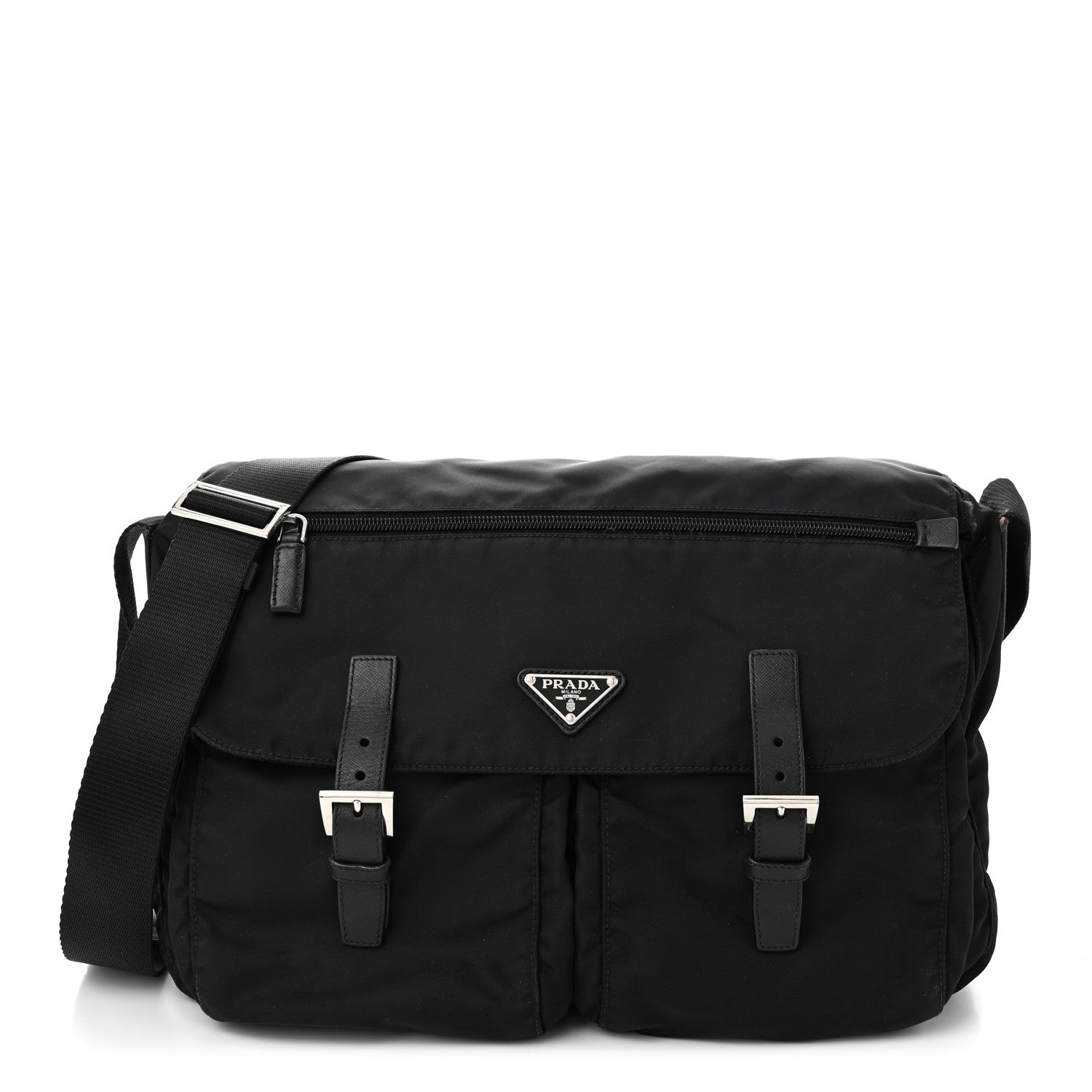 Prada Tessuto Nylon Saffiano Vela Messenger Bag Black 1 of 11