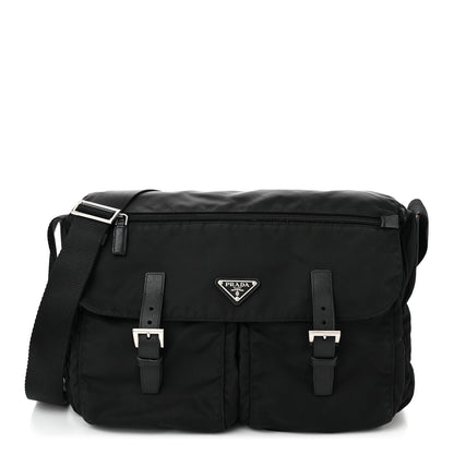 Prada Tessuto Nylon Saffiano Vela Messenger Bag Black 1 of 11