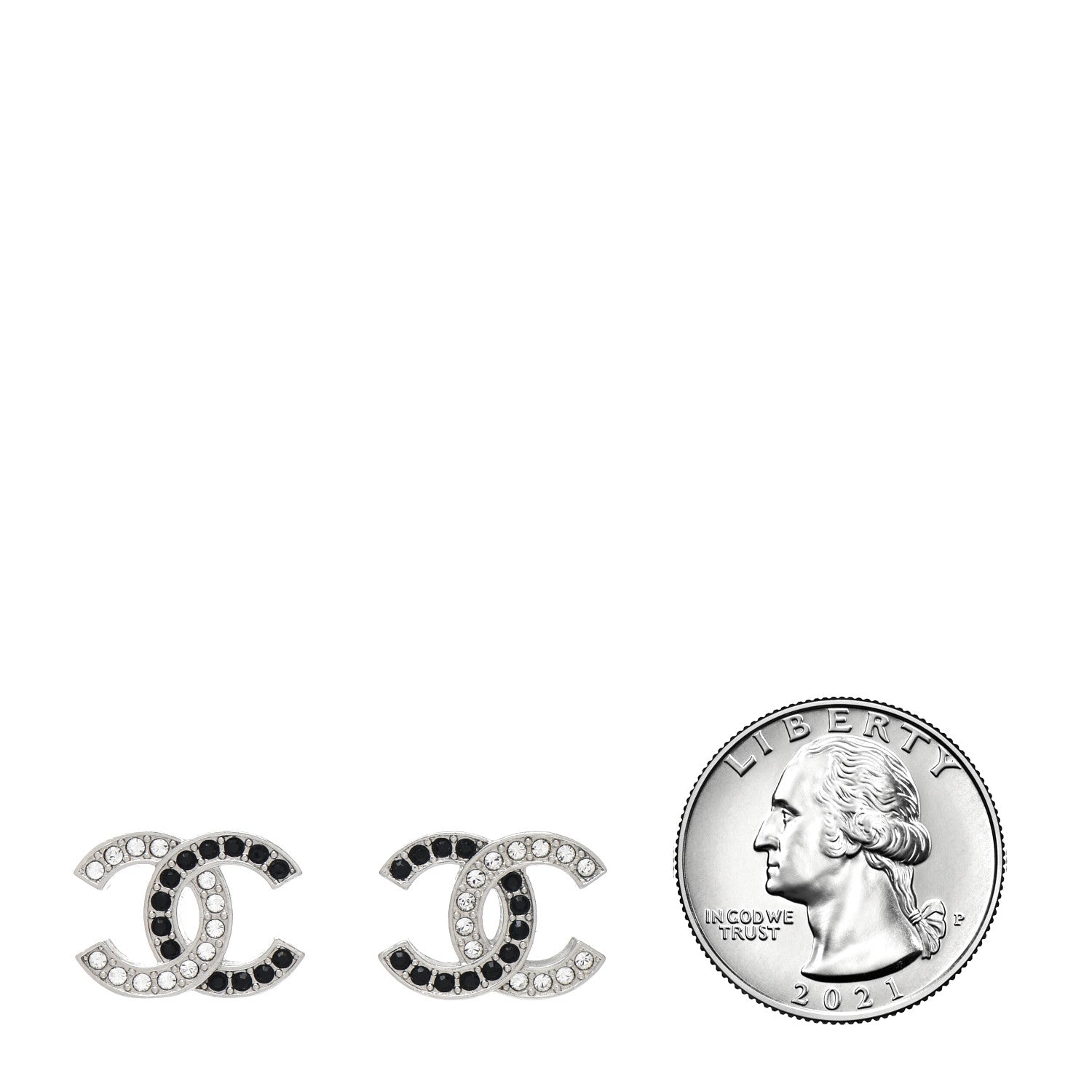 Chanel Crystal CC Earrings Silver Black 2 of 6