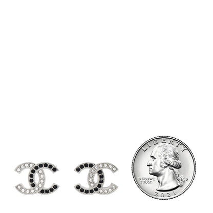 Chanel Crystal CC Earrings Silver Black 2 of 6