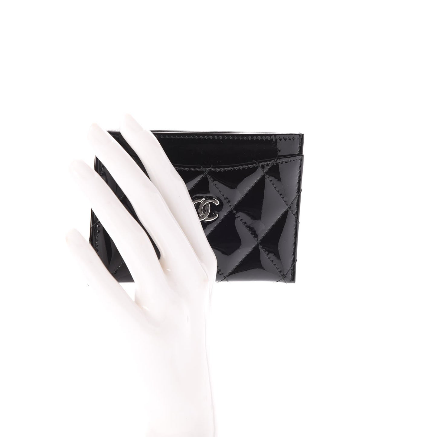 Patent Calfskin Quilted Card Holder Black