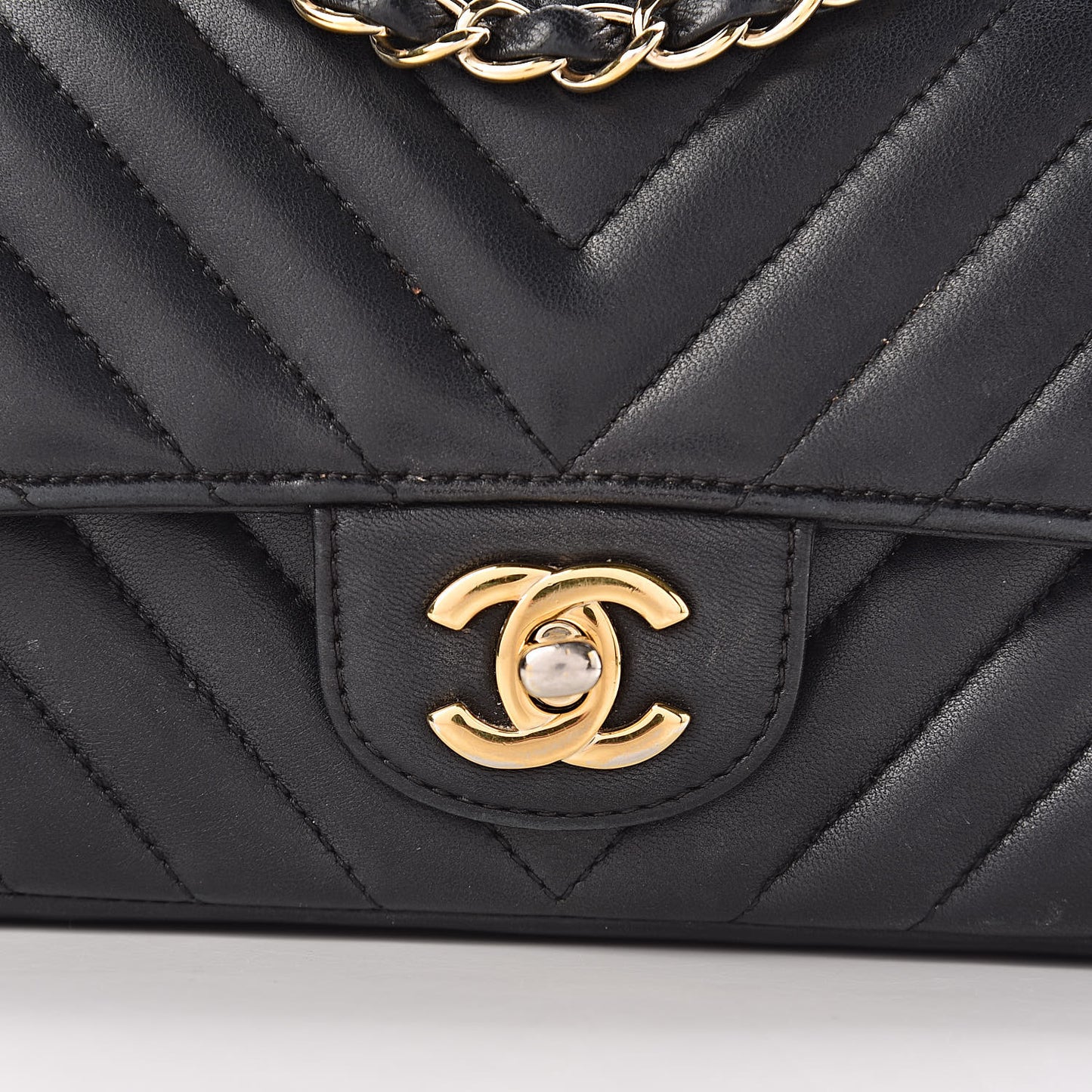 Lambskin Chevron Quilted Mini Rectangular Flap Black