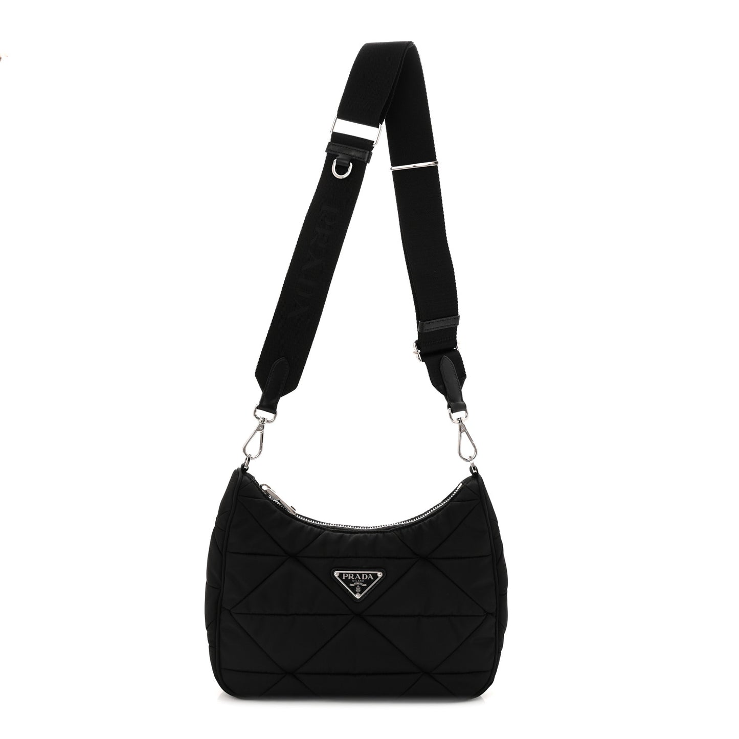 Re-Nylon Triangle Padded Patchwork Shoulder Bag Black