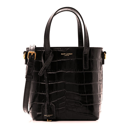 Saint Laurent Calfskin Crocodile Embossed Paris Mini Toy Shopper Tote Black 1 of 10