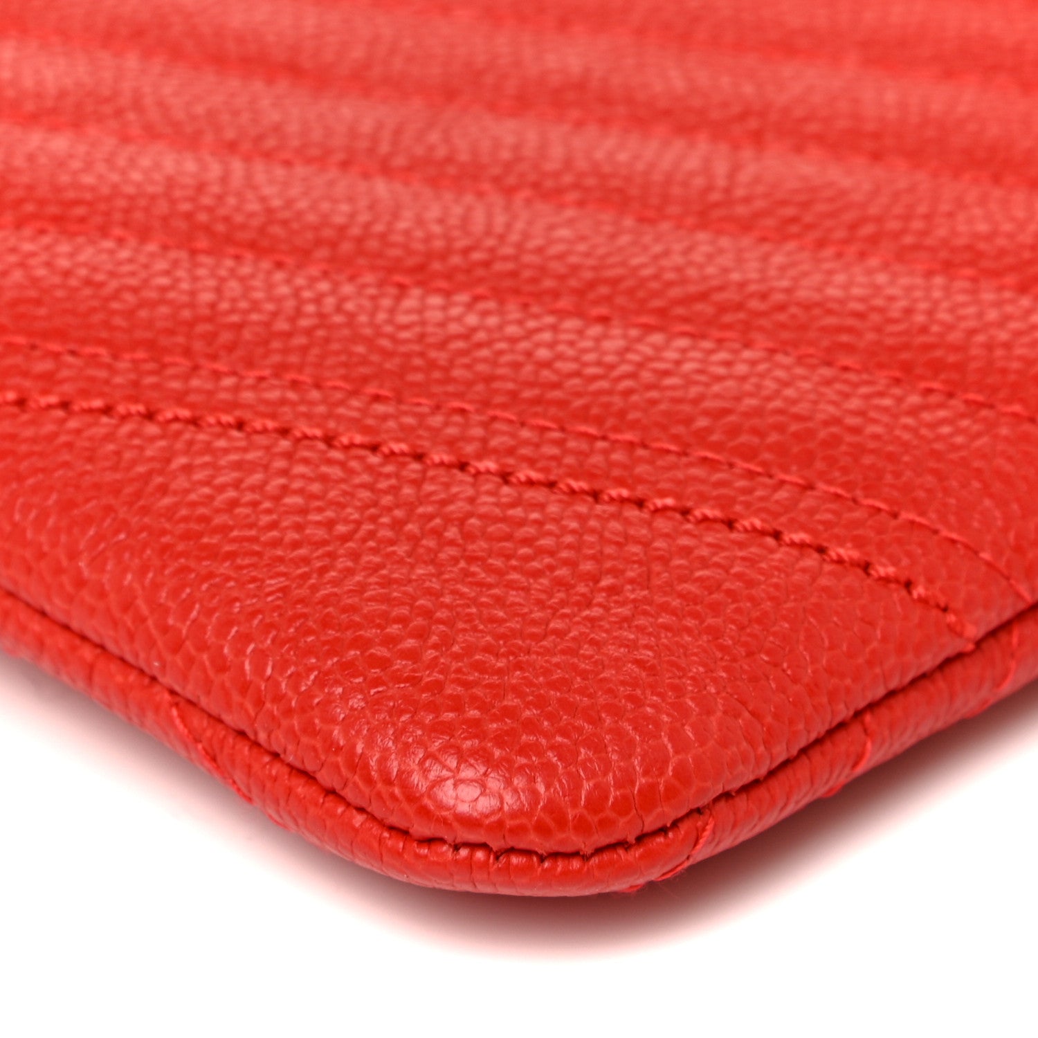 Chanel Caviar Chevron Quilted Flap Cosmetic Case Red 10 of 11