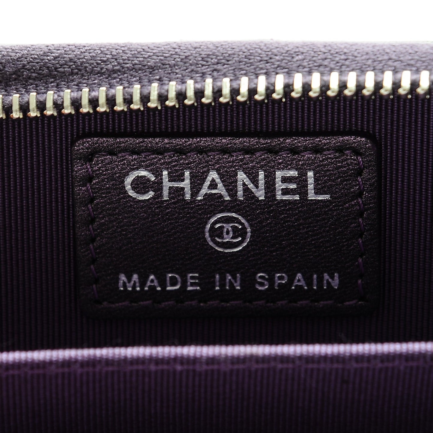 Metallic Lambskin Quilted Zip Around Coin Purse Wallet Dark Purple