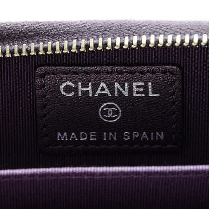 Chanel Metallic Lambskin Quilted Zip Around Coin Purse Wallet Dark Purple 6 of 7