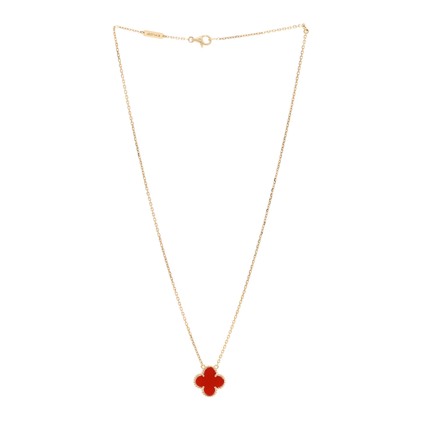 18K Yellow Gold Carnelian Vintage Alhambra Pendant Necklace