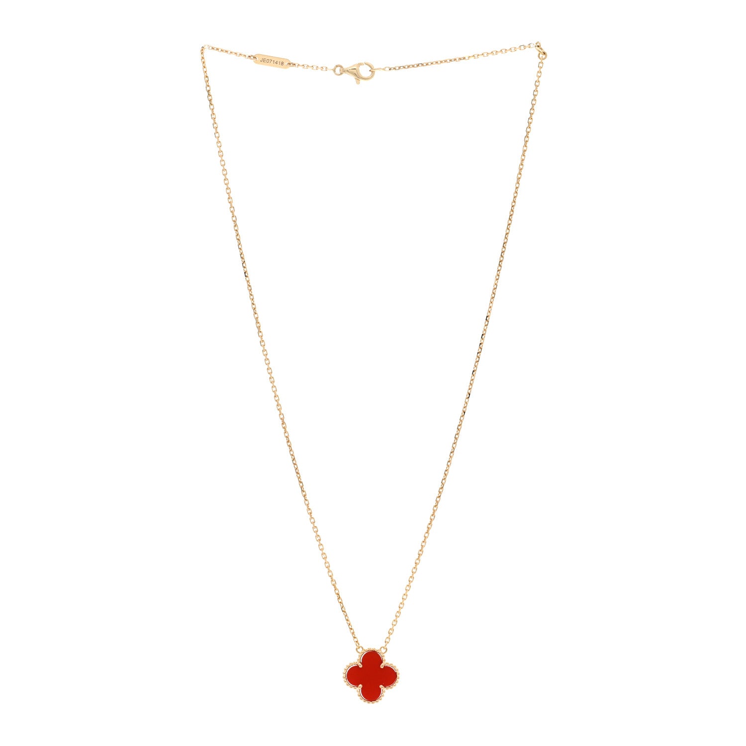 Van Cleef & Arpels 18K Yellow Gold Carnelian Vintage Alhambra Pendant Necklace 3 of 5