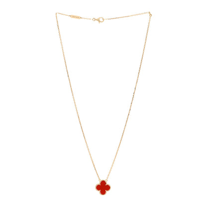 Van Cleef & Arpels 18K Yellow Gold Carnelian Vintage Alhambra Pendant Necklace 3 of 5