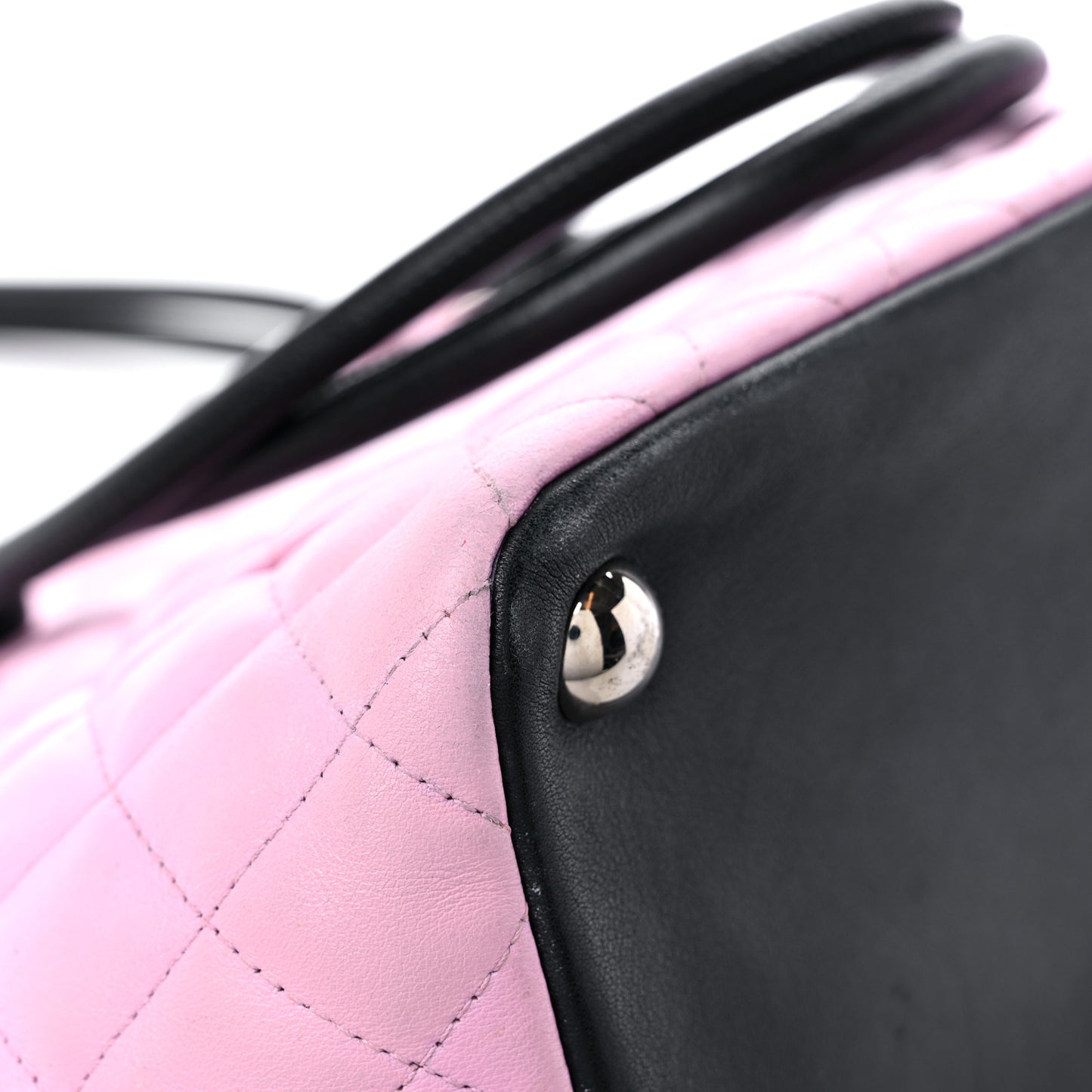 Calfskin Quilted Large Cambon Tote Pink Black