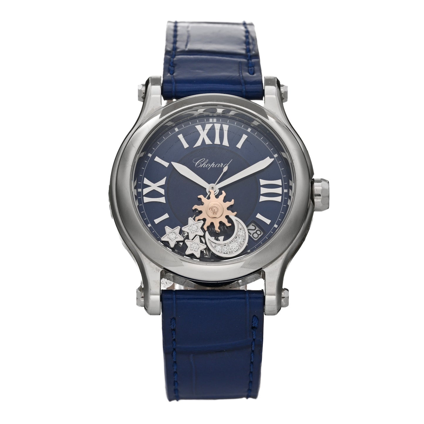 Stainless Steel Alligator Diamond 36mm Happy Sport Sun, Moon and Stars Automatic Watch