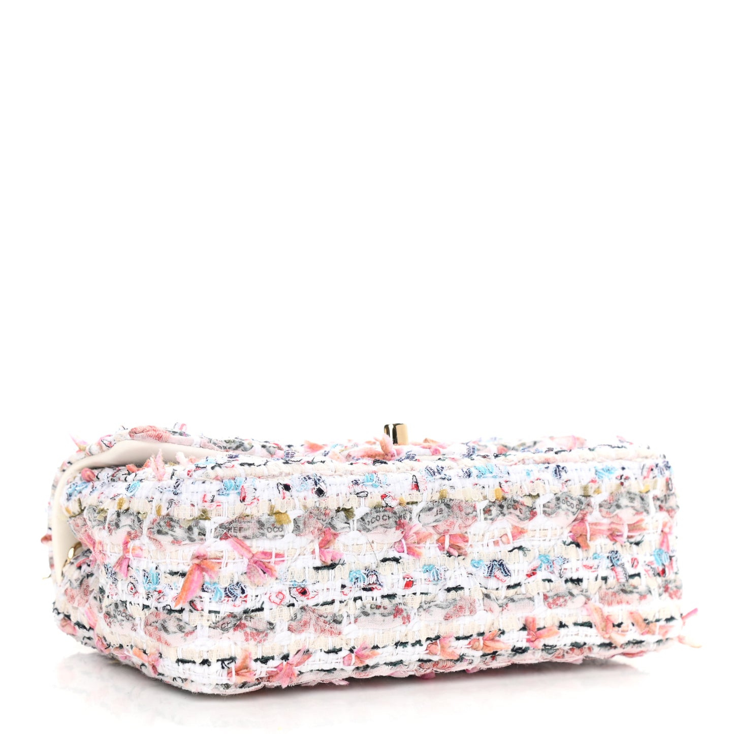 Tweed Quilted Mini Rectangular Flap White Pink Multicolor