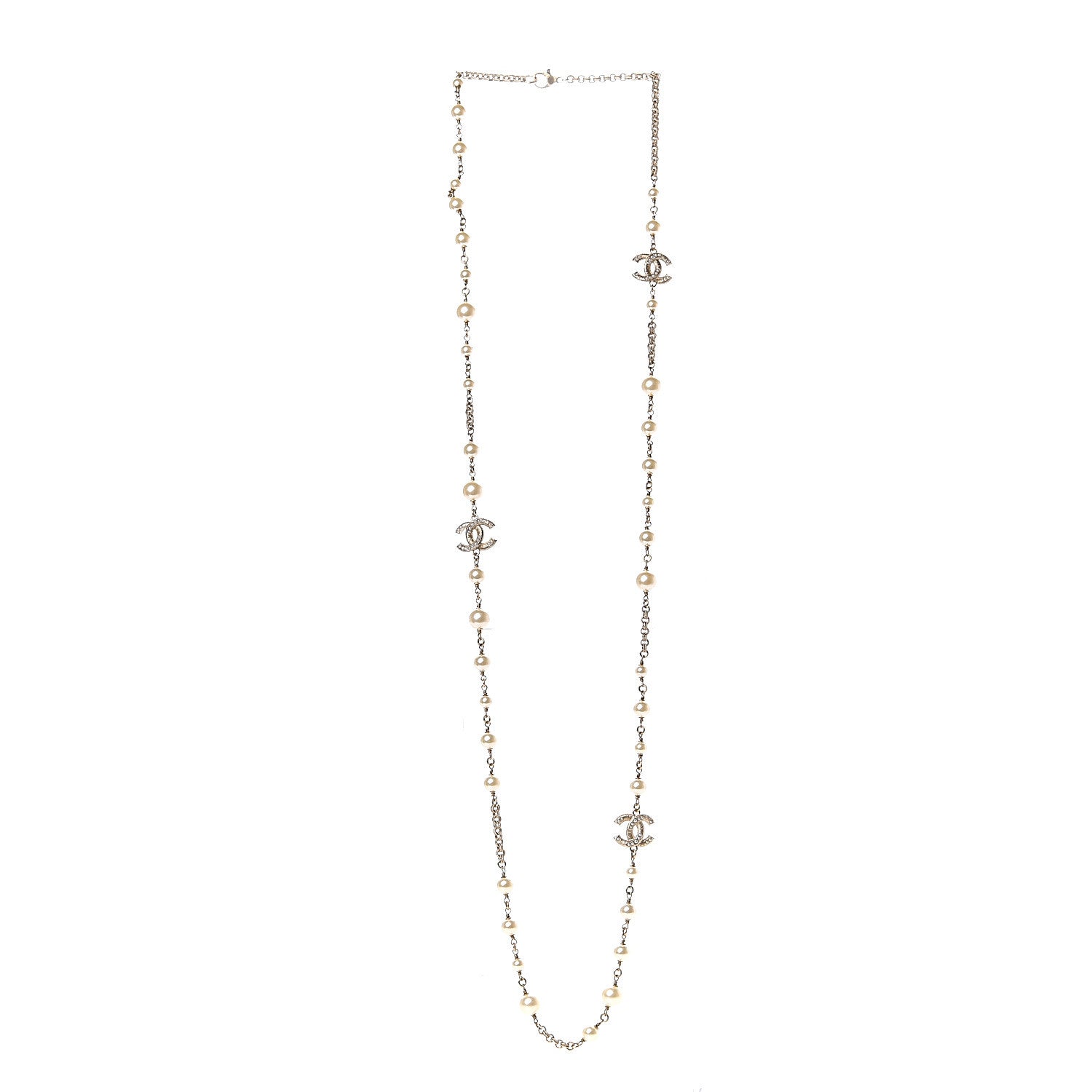 Chanel Crystal Pearl CC Long Necklace Gold 2 of 4