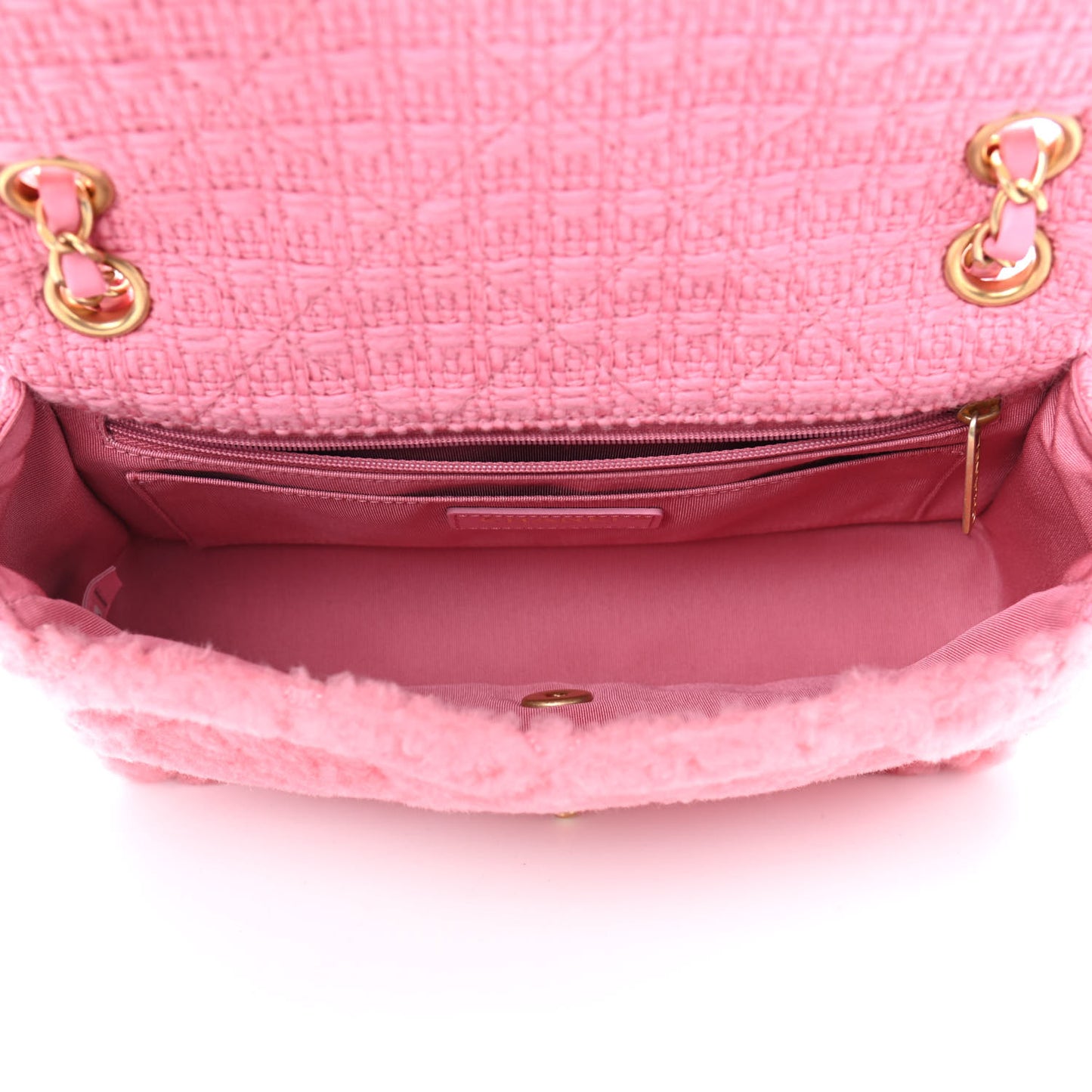 Shearling Sheepskin Tweed Quilted Single Flap Pink