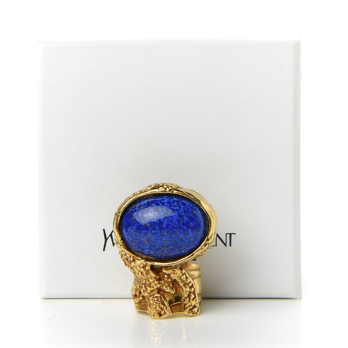 Glass Cabochon Arty Ovale Ring 6 Gold Lapis