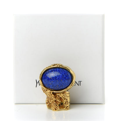 Saint Laurent Glass Cabochon Arty Ovale Ring 6 Gold Lapis 5 of 5