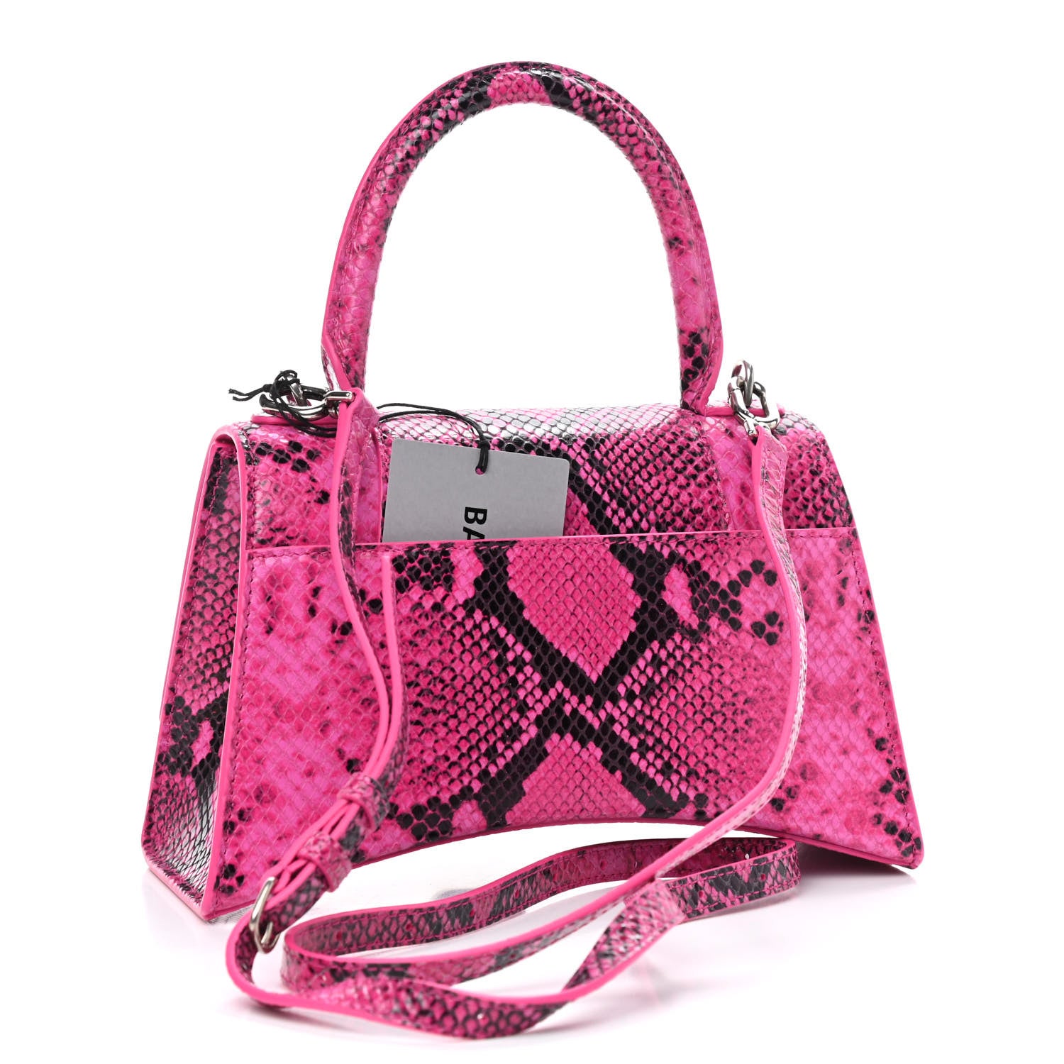 Balenciaga Shiny Calfskin Python Effect Small Hourglass Top Handle Bag Fuchsia Black 3 of 9