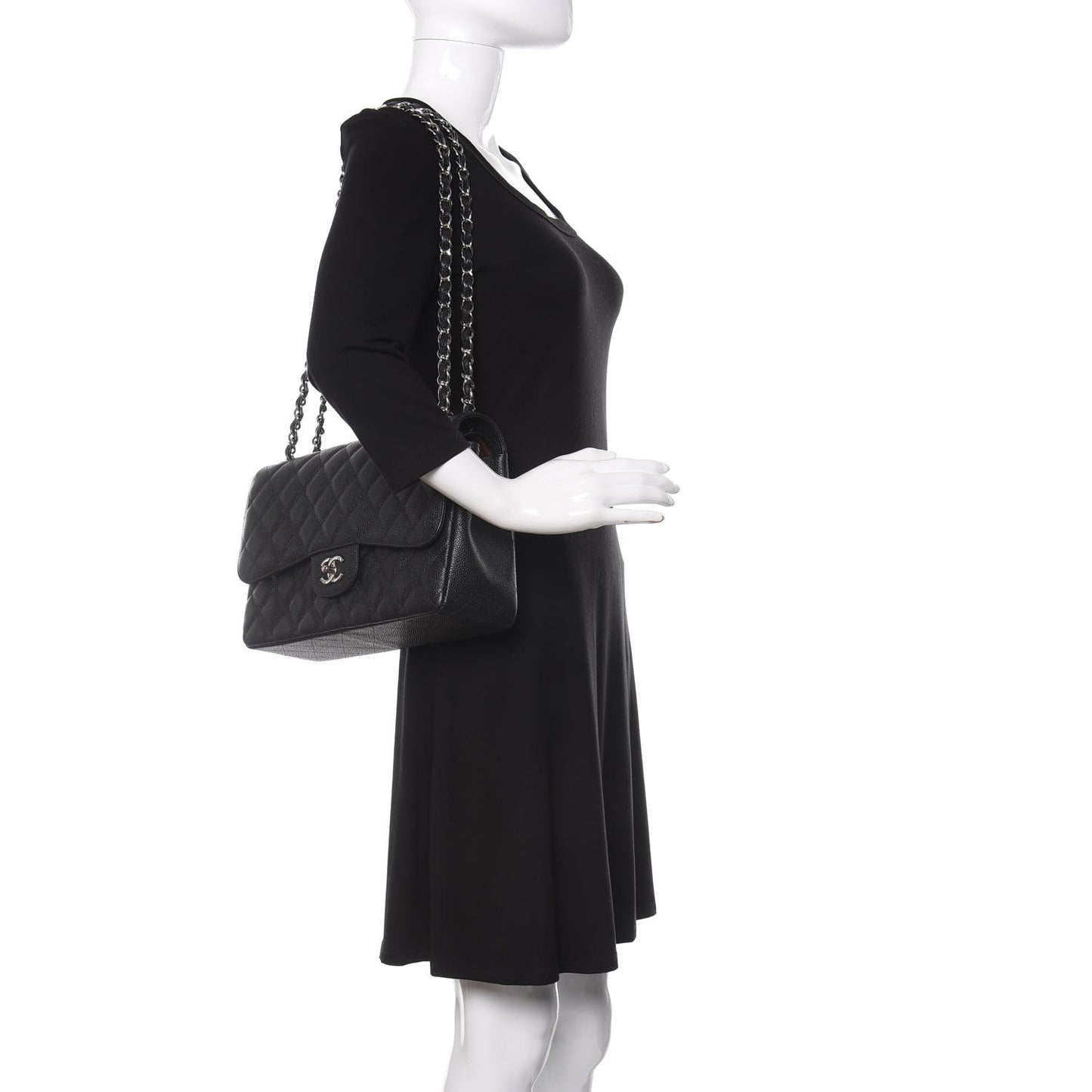 Caviar Quilted Jumbo Double Flap Black