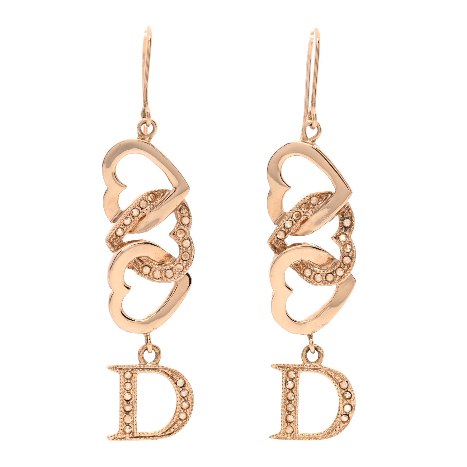 Christian Dior Crystal Heart Drop Earrings Gold 1 of 4