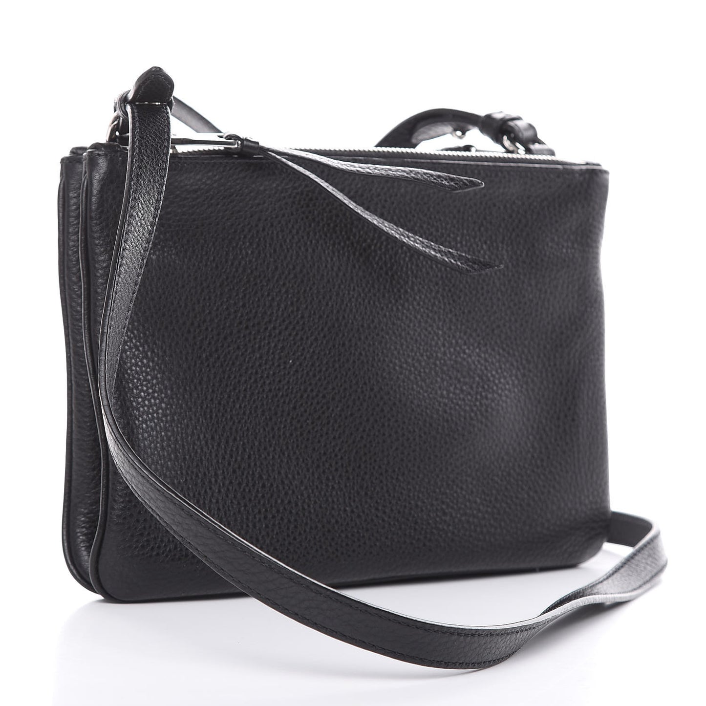 Vitello Phenix Double Zip Crossbody Bag Black