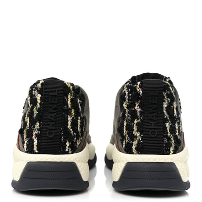 Chanel Tweed Suede Calfskin Grained Calfskin Womens CC Sneakers 38 Black Grey Dark Grey 4 of 9