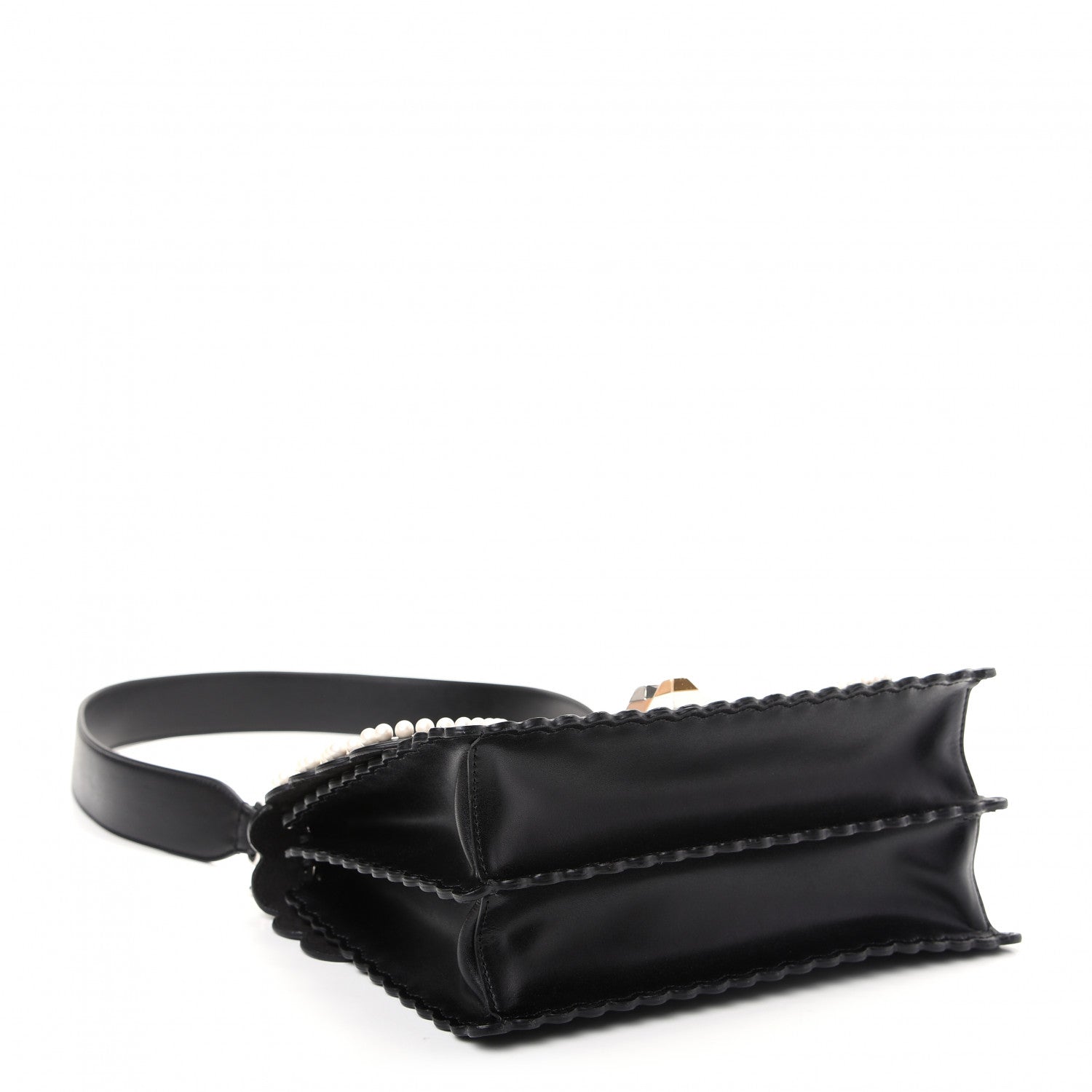 Fendi Vitello Liberty Pearl Bi-Color Flowers and Bows Scalloped Studded Kan I Shoulder Bag Black Camelia 4 of 9