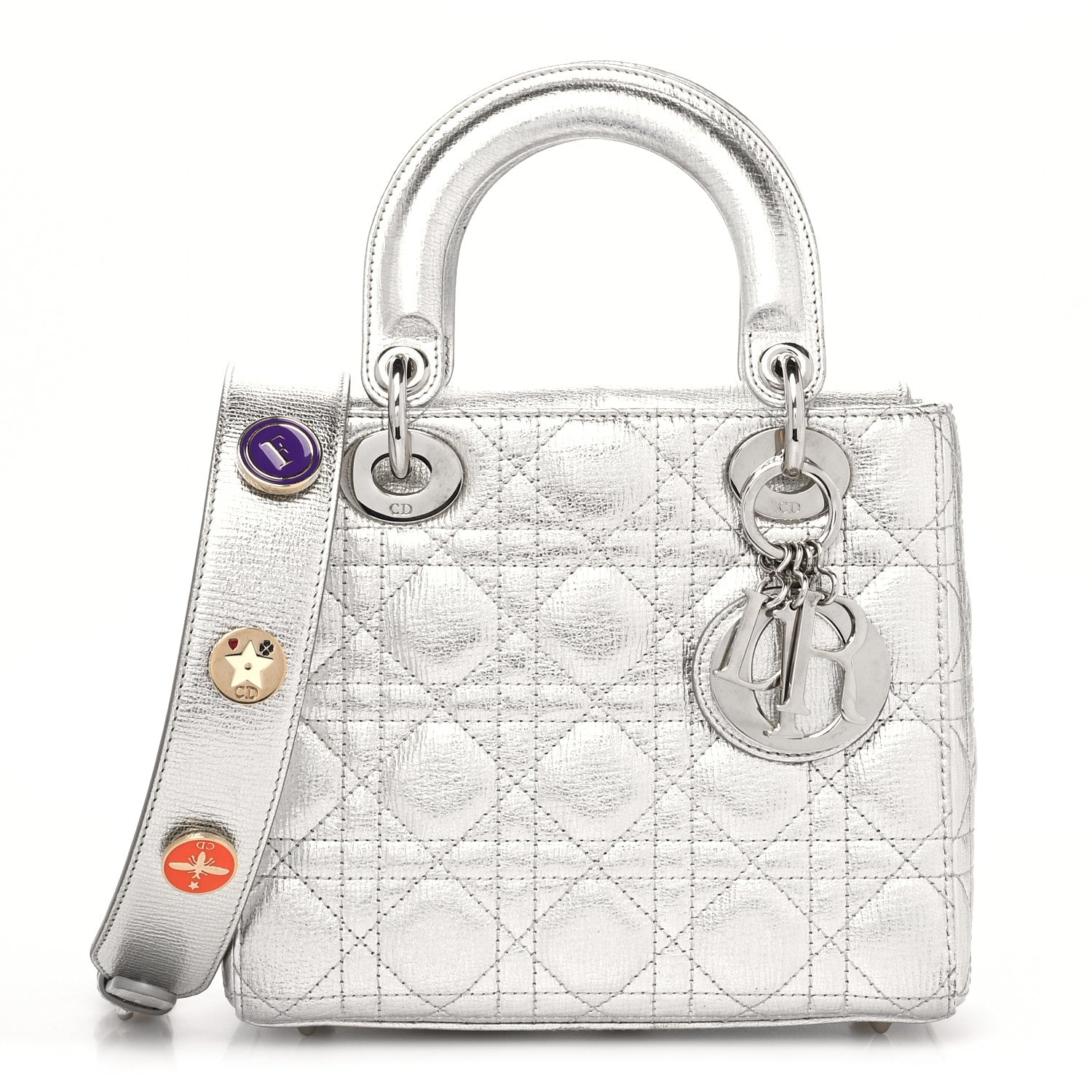 Christian Dior Metallic Grained Calfskin Cannage Small Lucky Badges My Lady Dior Silver 1 of 11