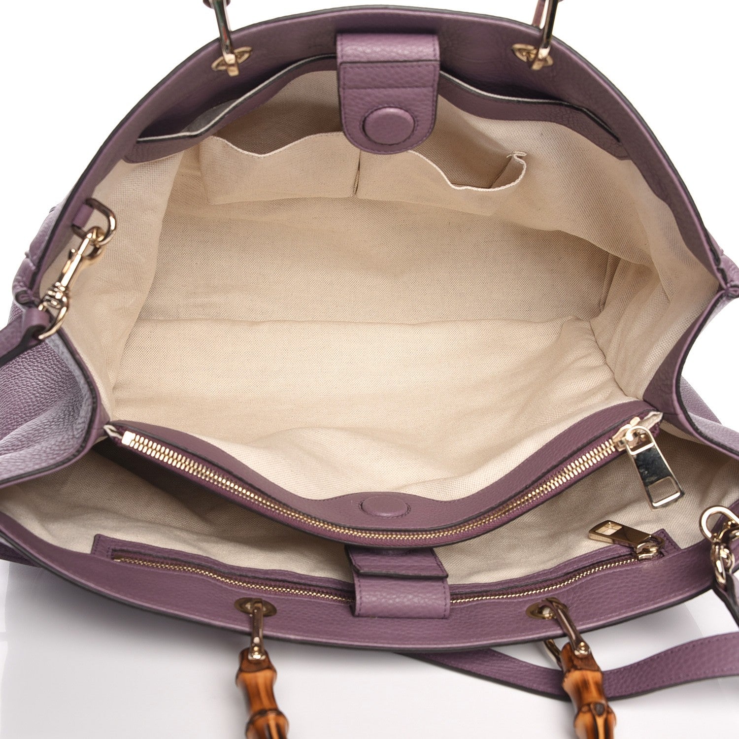 Gucci Calfskin Large Bamboo Shopper Tote Purple 6 of 8