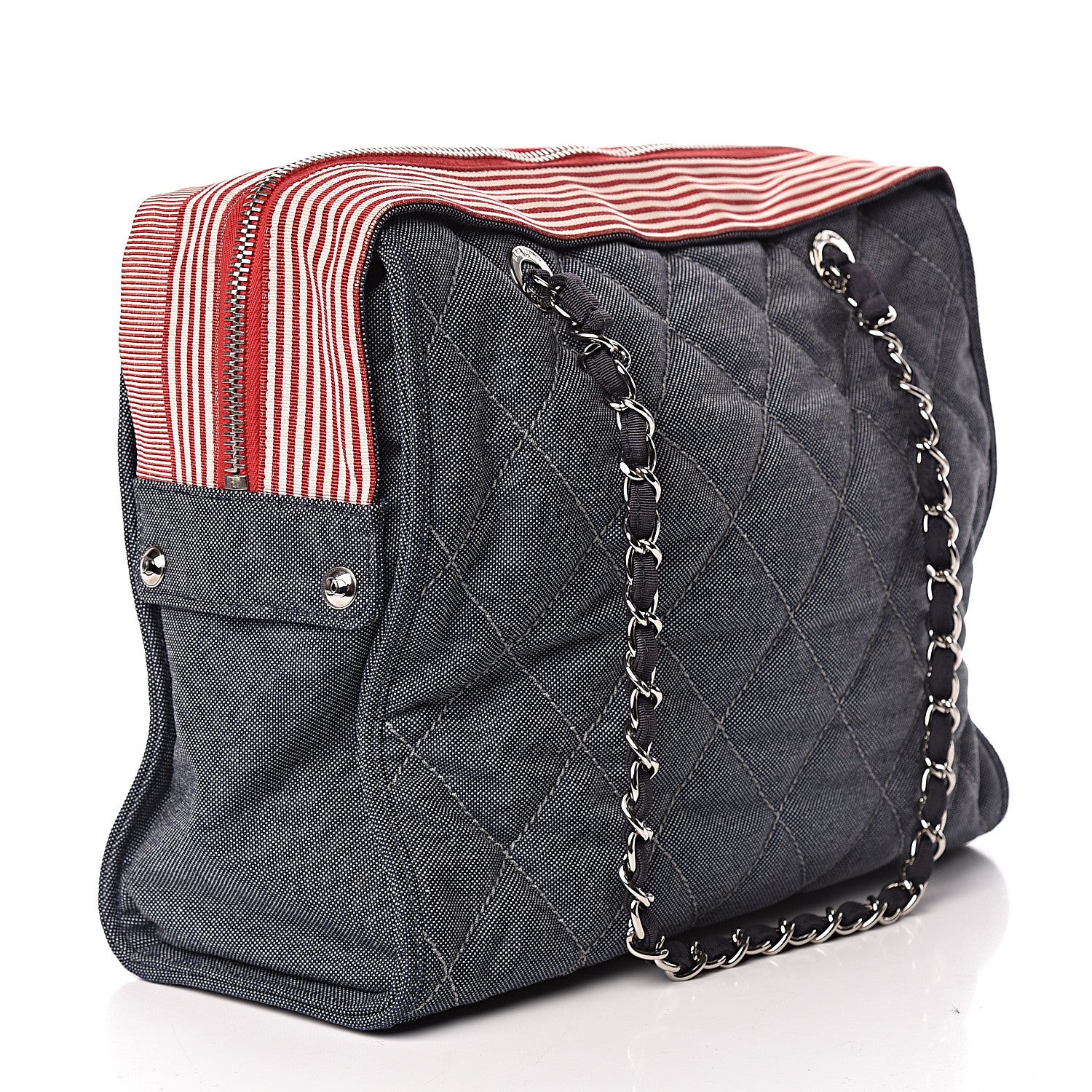 Chanel Denim Quilted CC Tote Blue 3 of 10