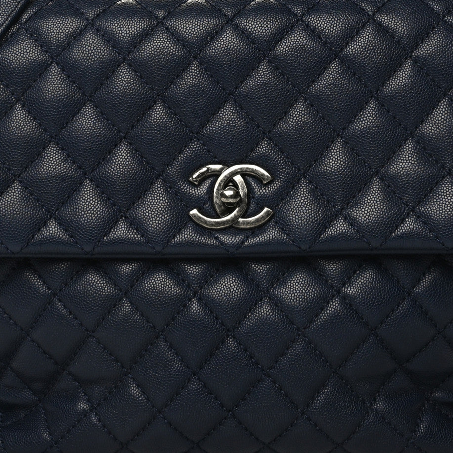 Caviar Quilted Medium Coco Handle Flap Navy Blue