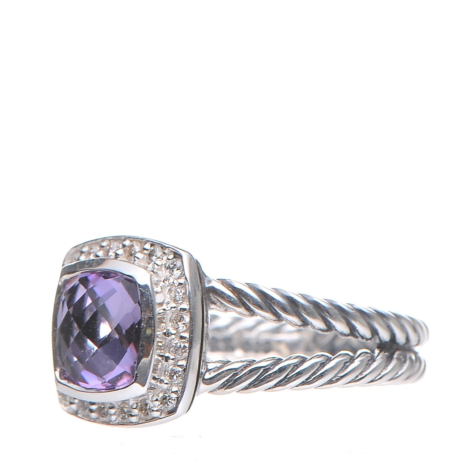 David Yurman Sterling Silver Diamond Amethyst 7mm Petite Albion Ring 54 6.75 3 of 5