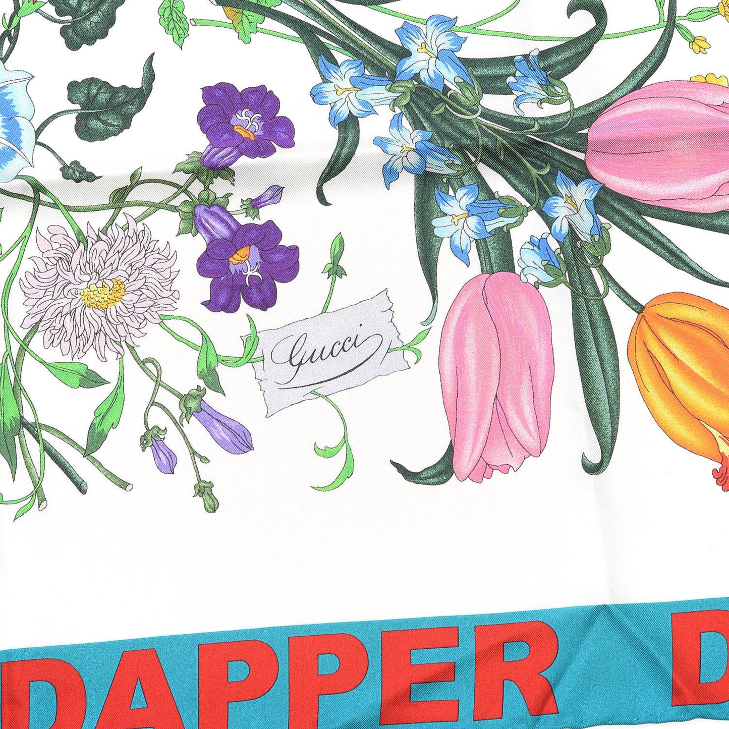 X DAPPER DAN Silk Flora Square Scarf Ivory Sky Blue