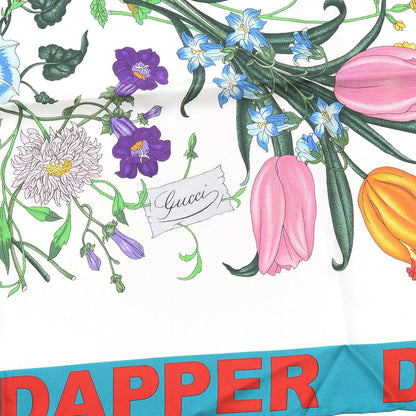 Gucci X DAPPER DAN Silk Flora Square Scarf Ivory Sky Blue 3 of 5