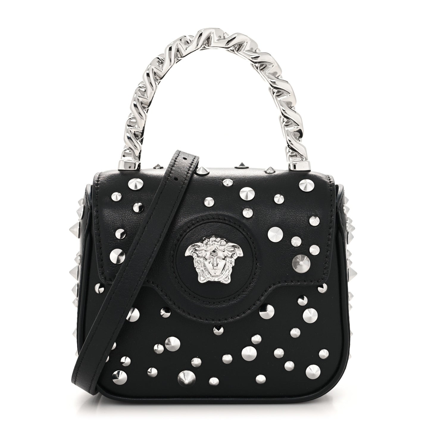 Grained Calfskin Spiked Micro La Medusa Bag Black