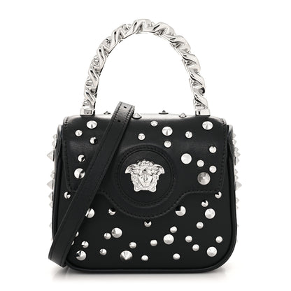 Versace Grained Calfskin Spiked Micro La Medusa Bag Black 1 of 9