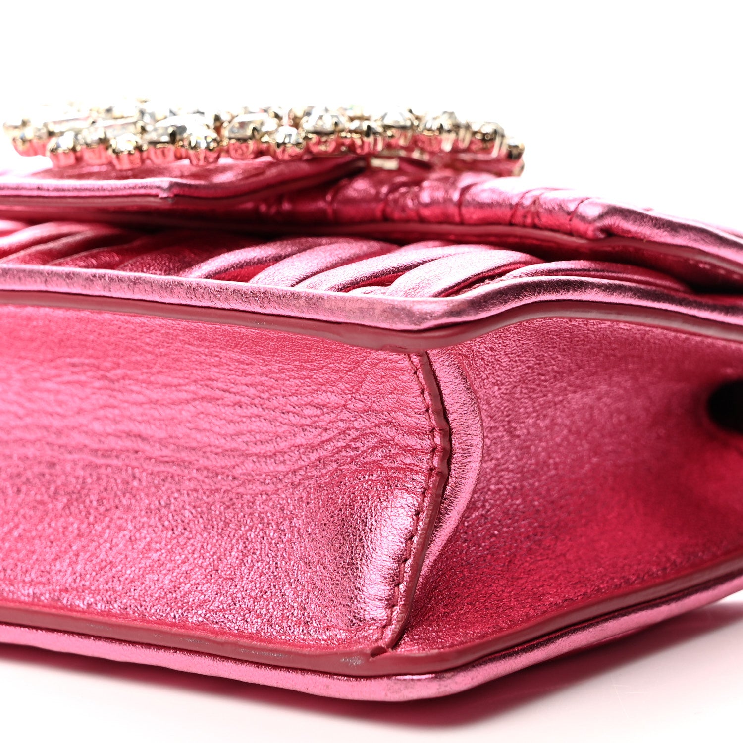 Miu Miu Metallic Nappa Matelasse Crystal Embellished Lady Crossbody Pink 11 of 12