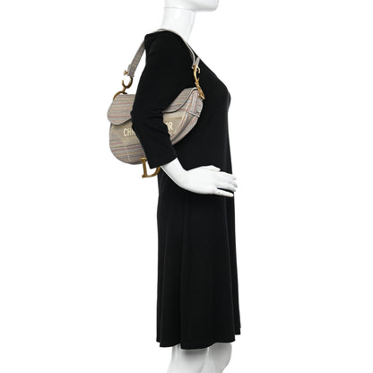 Christian Dior Canvas Embroidered Stripes Saddle Bag Beige Multicolor 2 of 14