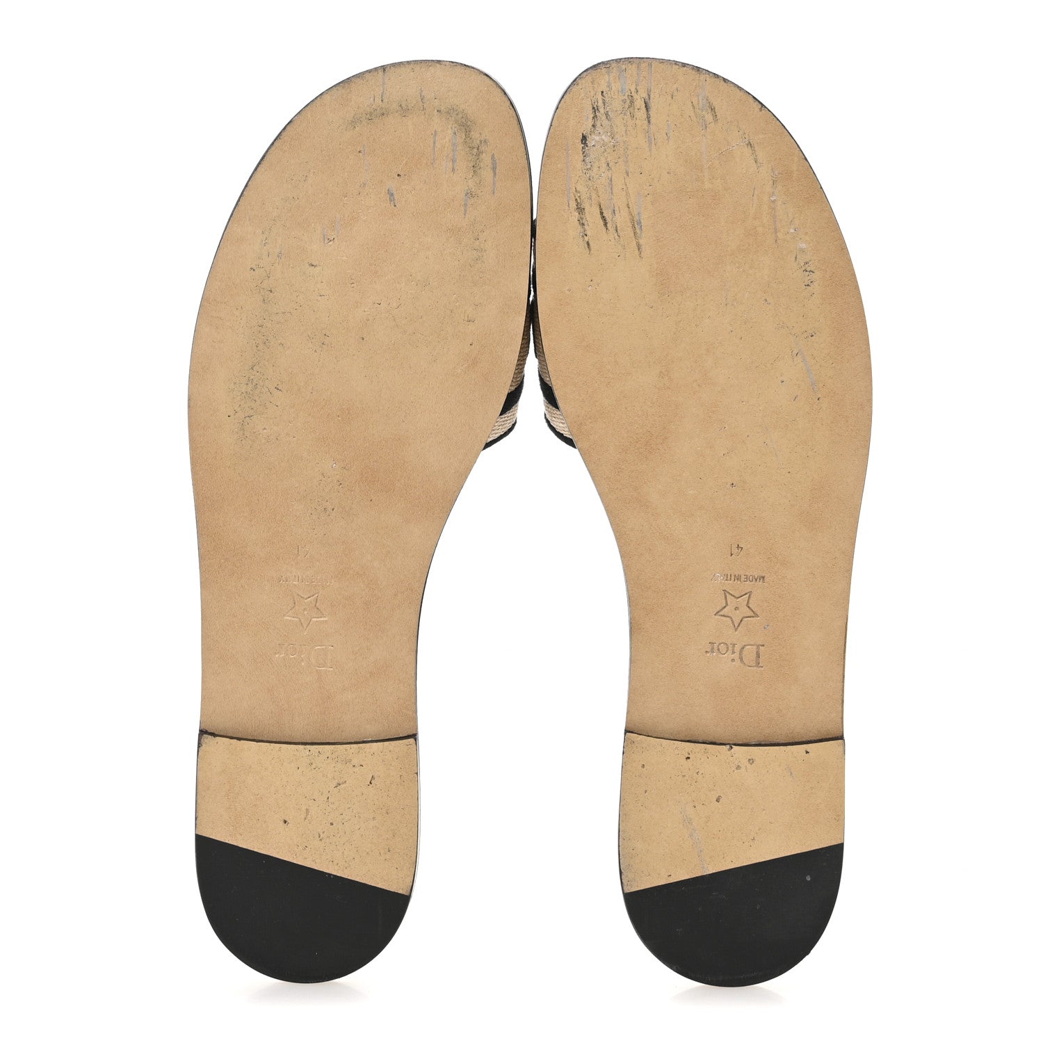 Christian Dior Straw Embroidered Dway Flat Slide Sandals 41 Natural Black 6 of 9