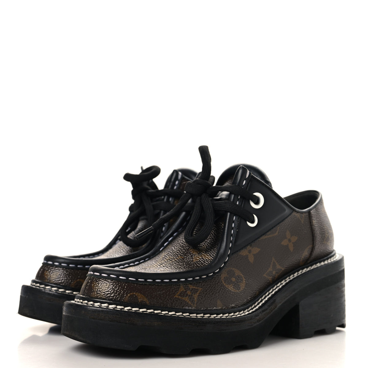 Monogram Calfskin Beaubourg Platform Derby Shoes 36 Brown
