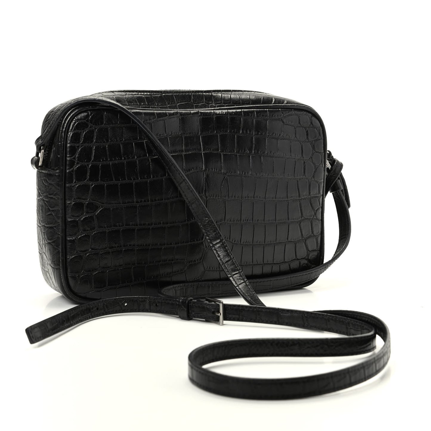 Calfskin Crocodile Embossed Monogram Lou Camera Bag Black
