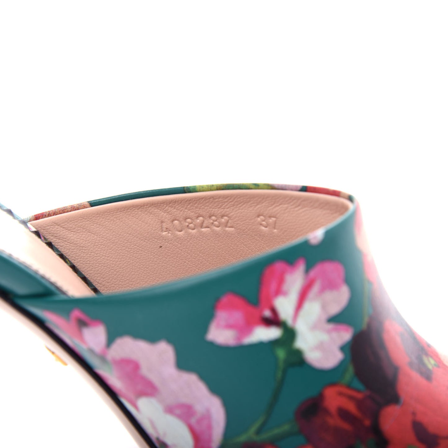 Calfskin Blooms Print High Heel Slide Sandals 37 Bright Emerald Multicolor