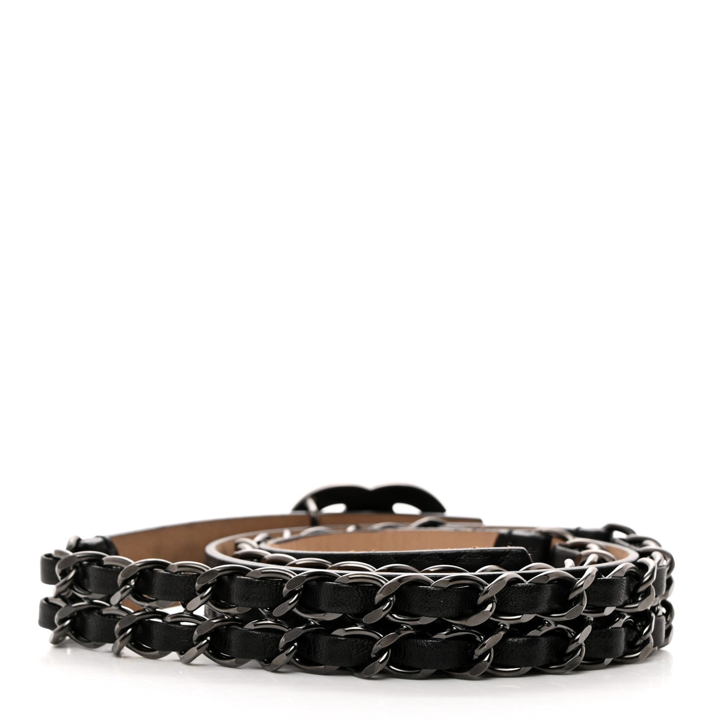 Calfskin Metal CC Chain Belt 90 36 Black
